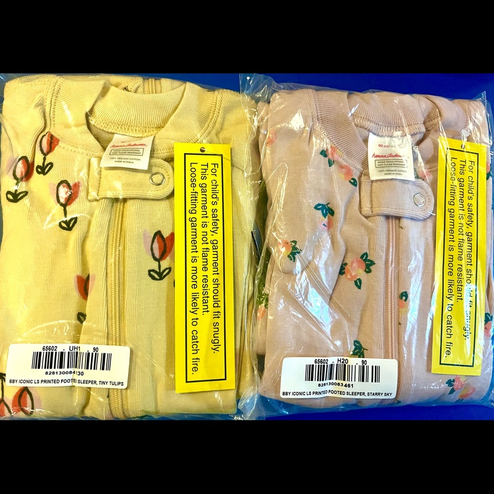 2 NEW Hanna Andersson footed pajamas 90cm organic cotton zipper